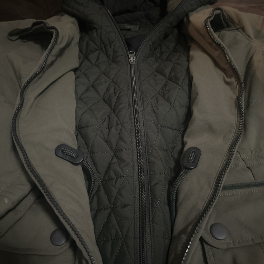 Prana Jacket L Insulated Quilted Parka Women Large Green Hooded Jacket Outdoors - Picture 9 of 11